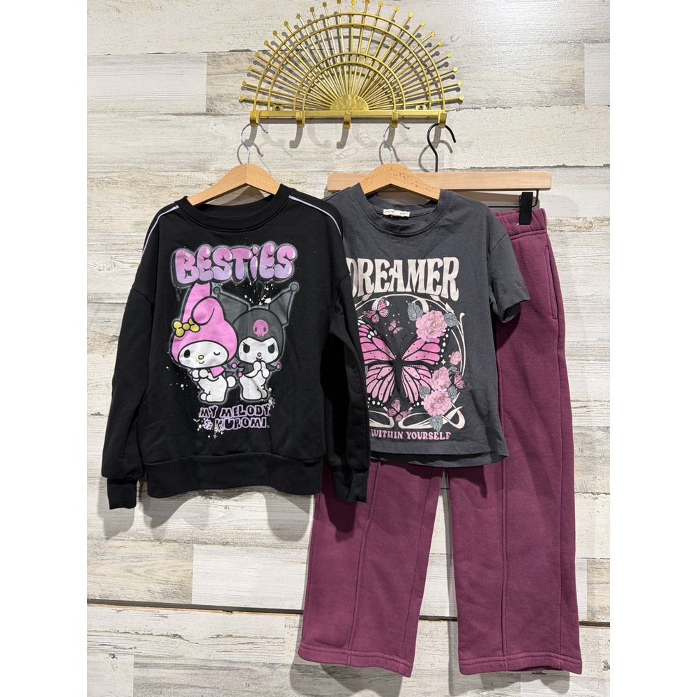 Sanrio Cotton On Kids Outfit Set Girls 7 Black Burgundy My Melody Kuromi‎ EUC